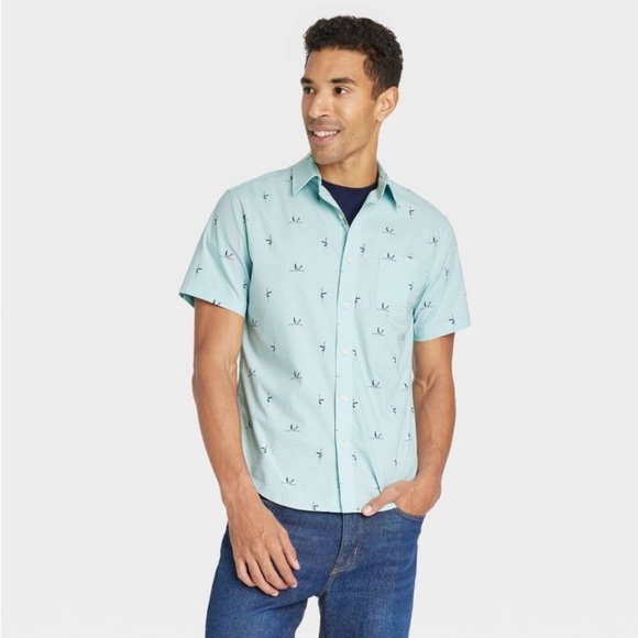 Men's Short Sleeve Slim Fit Button-Down Shirt - Goodfellow & Co™ Turquoise Blue - Picture 1 of 6